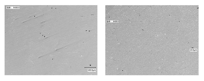 Images m&eacute;tallographiques de mat&eacute;riaux de contact AgWC produits dans deux exemples du brevet